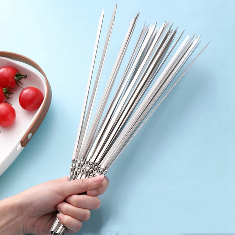 50PCS Reusable flat stainless steel barbecue skewers bbq Needle stick For outdoor camping picnic tools cooking tools: Default Title