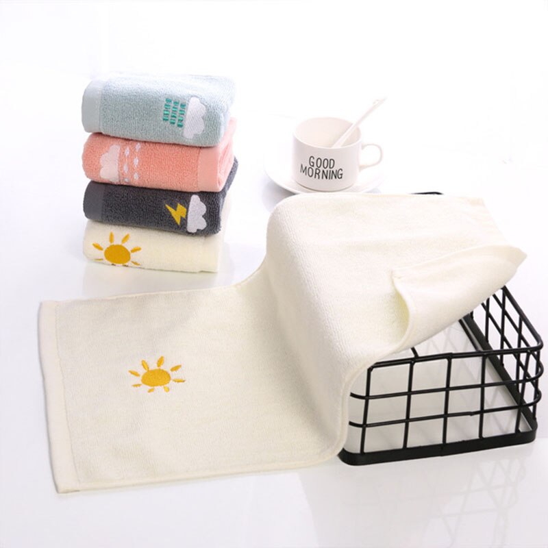 Puur Katoenen Handdoek Cartoon Leuke Weer Patroon Versierd Gezicht Handdoek Voor Kinderen Huishoudelijke Badkamer Schoon Product Thuis Textie: 4 / 1pcs
