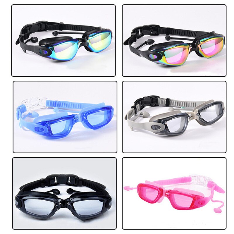 Professionele Zwembril Zwemmen Bril Met Oordopjes Neusklem Galvaniseren Waterdicht Silicone Eye Shield Goggles Opp