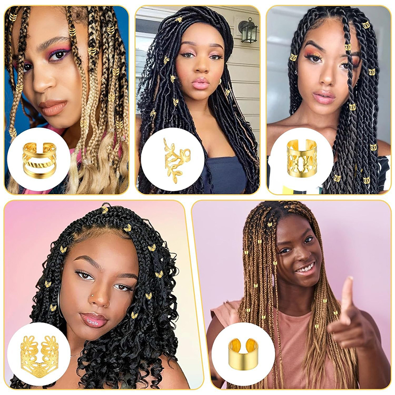 1set Dreadlock Hair Rings Hair Jewelry Cuffs Clip Hair Braids Dirty Braids Bead Hippie Hairpin Accessories Headwear For Women