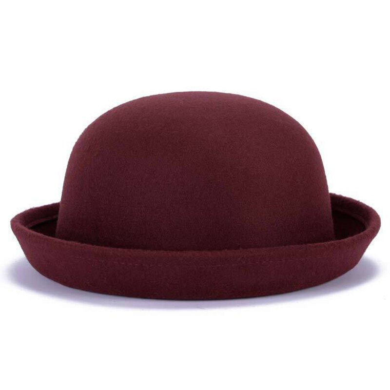 Förälder-barn bowlerhatt ullfilt fedora hattar för kvinnor flickor barn solid katt öra formell keps trilby sombrero derby: Kupolvin rött / 54cm