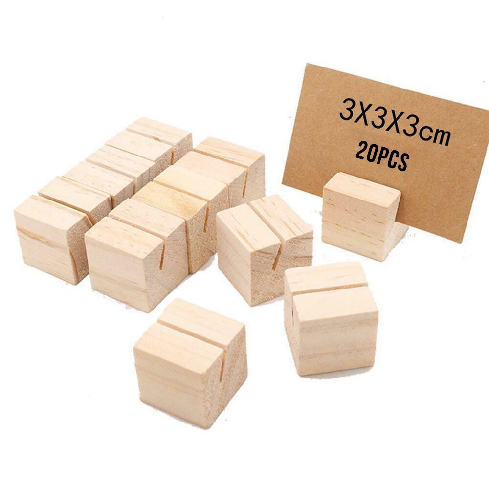 20pcs Natural Wood Numbers Photo Display Stand Business Card Holder Message Name Memo Clips Office Desk Organizer Dinner Party