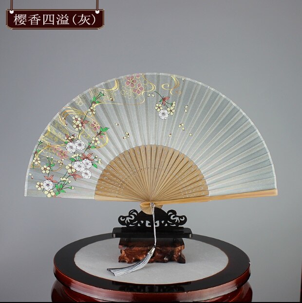6 inch Chinese hand fan silk printed bamboo fan wedding dance portable mini craft eventail a main folding fan: 4