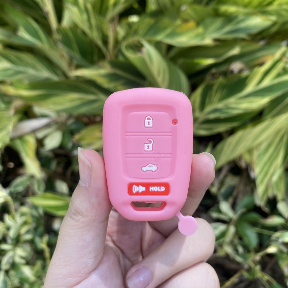 For Honda Accord CIVIC CRV Jazz HR-V HRV 4 Button Silicone Car Key Case Set Protctor Skin Shell Rubber Holder Keychain: Pink