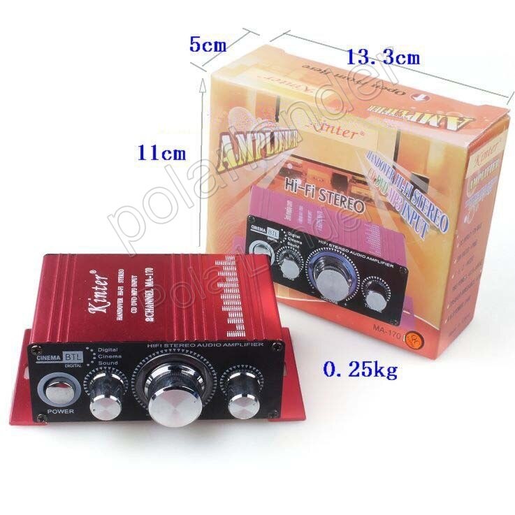 2 Channel output power amplifier 20WX2 RMS Hi-Fi Stereo Amplifier Booster DVD MP3 for Car Motorcycle Boat home