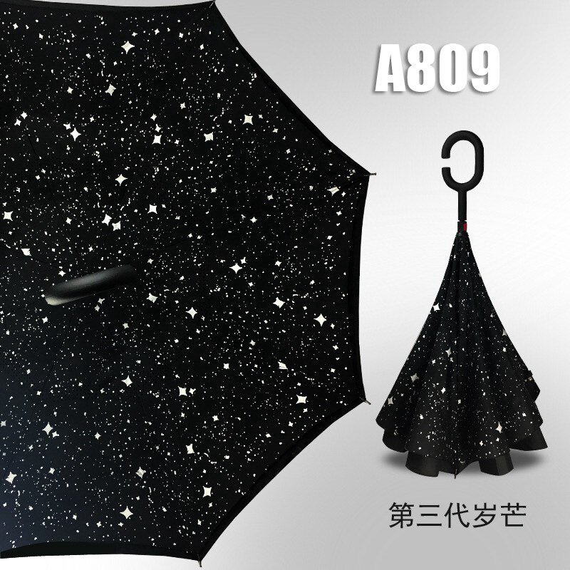 Windproof Reverse Umbrella Folding Double Layer Inverted Chuva Umbrellas Self Stand Inside Out Door Umbrella Hands free parasol: Umbrella A809