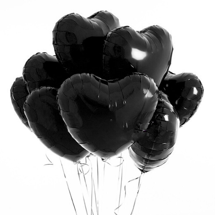 Globos en forma de corazón de aluminio rosa y oro rojo de 18 pulgadas, 5 uds., globos en forma de corazón románticos de amor, globos de aluminio, decoración de de cumpleaños o boda: black