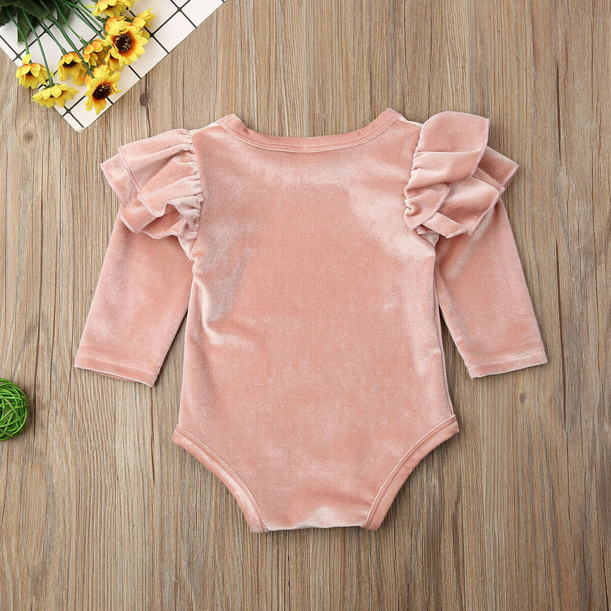 Herfst Pasgeboren Baby Meisje Jongens Fluwelen Bodysuits Fly Mouwen Roze Warm Jumpsuit One-Stukken Kleding