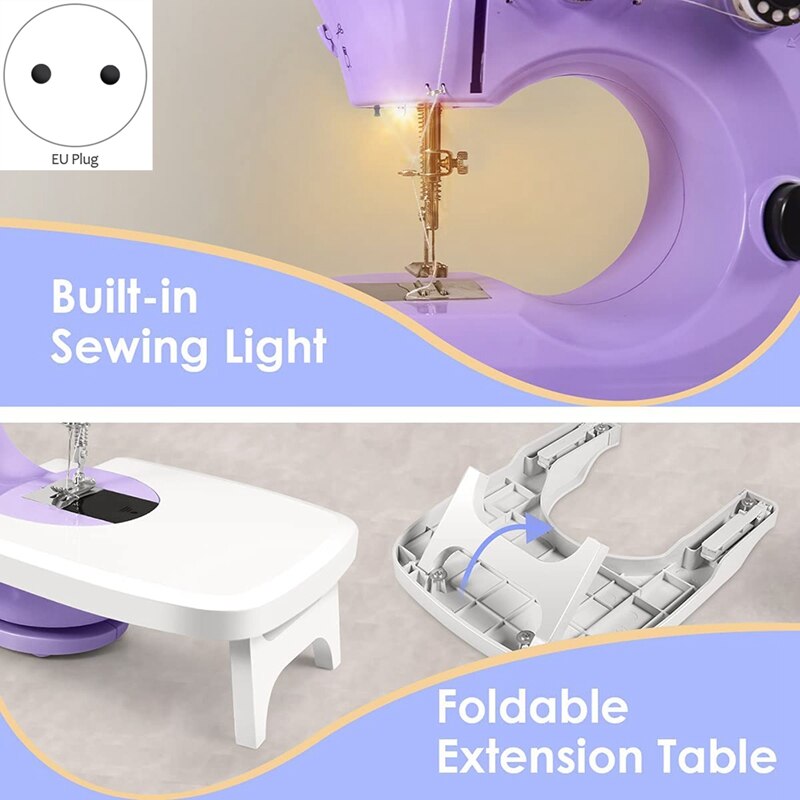 Sewing Machine, Mini Sewing Machine for Beginners, 2-Speed Portable Sewing Machine with Extension Table