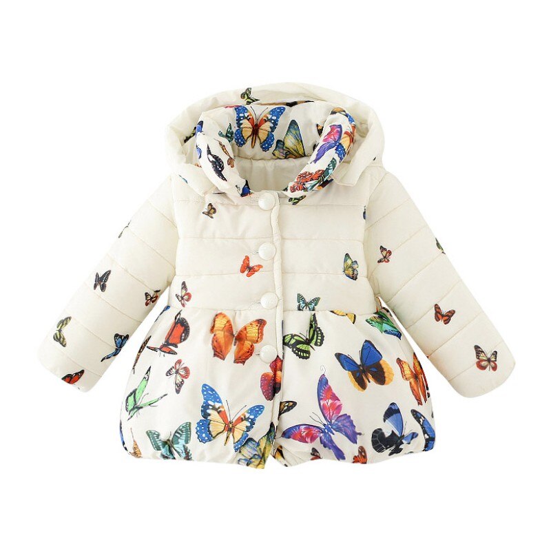 Spædbørn kid bomuld sommerfugl jakke børn pige frakke toddler baby varm outwear piger vinter efterår frakke: Hvid / 18m