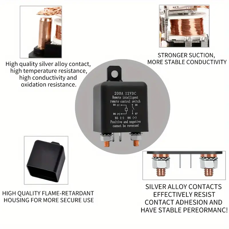 Automotive Relay Remote Car Control Battery Disconnect Anti-Theft with Dual Remote Control Switch Battery Switch Relay 12V
