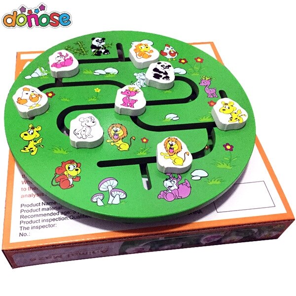 Educatief Vroeg Leren Glijbaan Puzzel Kids Houten Speelgoed voor Kinderen Labyrinth Puzzel Dier-Body-Match Doolhof Brain Teaser