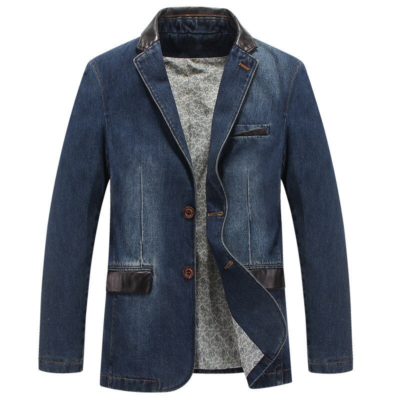Denim Blazer Men 4XL Mens Suit Outerwear Casual Tall Coat Male Denim Jacket Slim Fit Jeans Blazers: Denim Blue / M