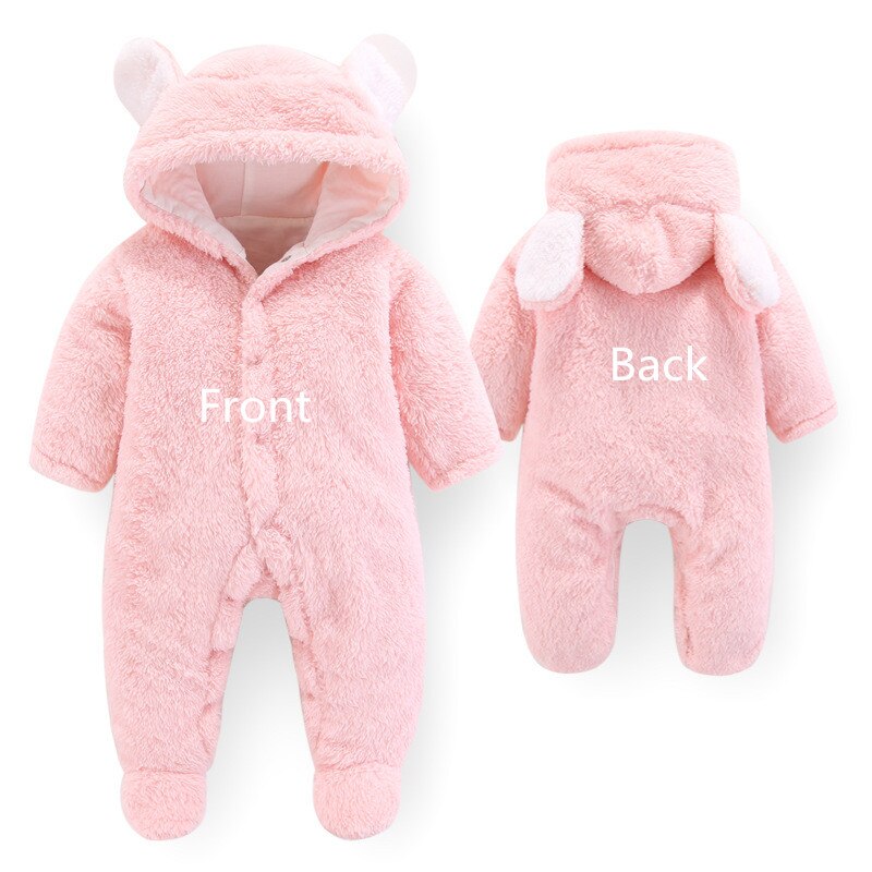 Baby Rompertjes Winter Jongens Meisjes Hooded Jumpsuit Thicken Warme Zachte Flanel Footsuit Kids Klim Schoeisel Kleding 1 Stuk: Pink / 9m