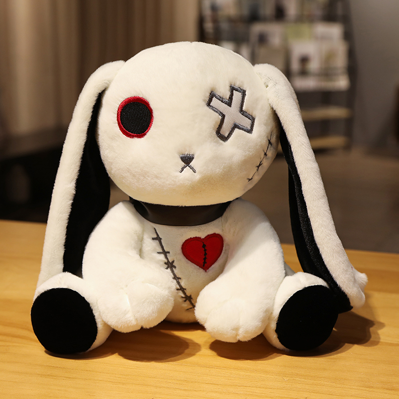 Dark Series-conejo de peluche de juguete para niños, muñeco de peluche estilo gótico Rock, conejo de peluche para Halloween, decoración del hogar: Blanco / 11cm-30cm