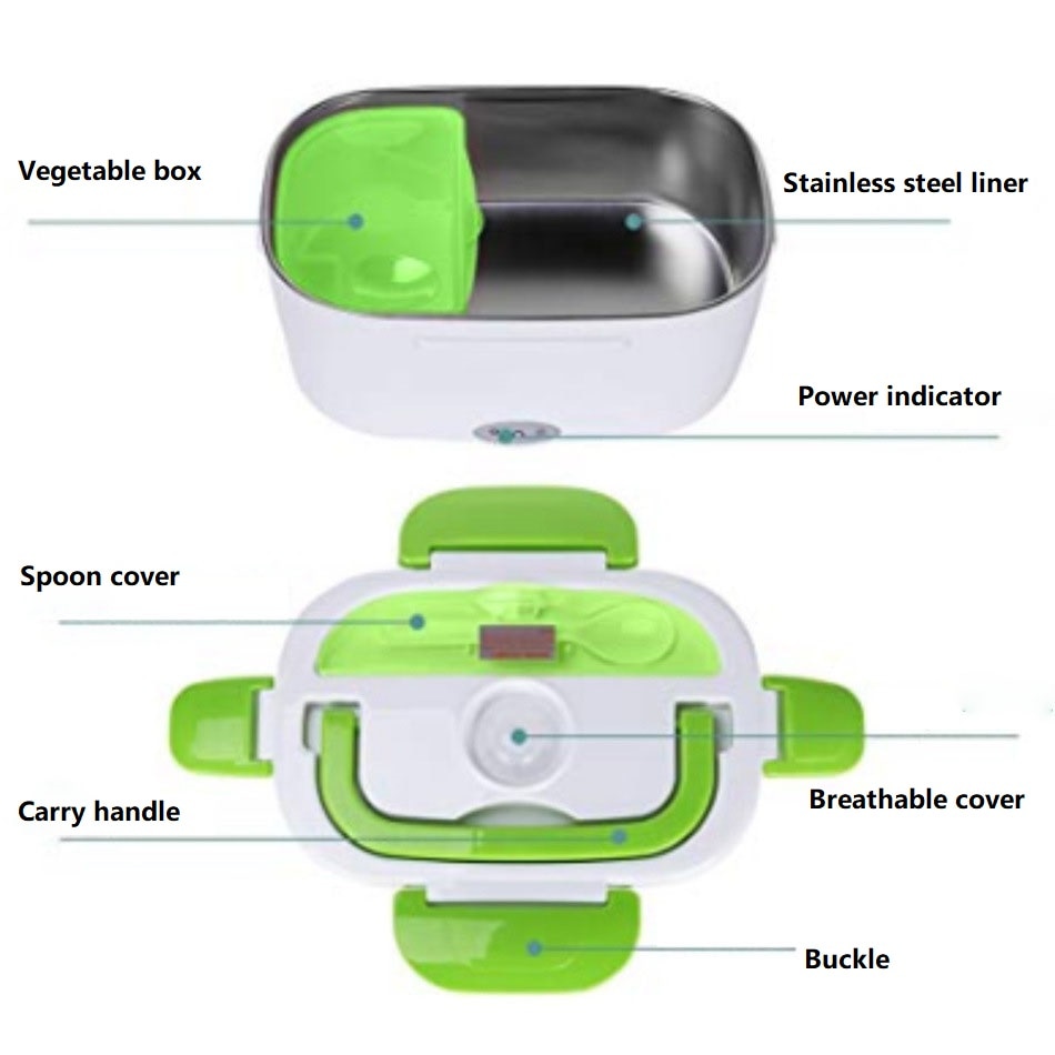 12v/24v elektrisk matlåda bilplugg i rostfritt stål matbehållare matvärmare för 4 spännen servisset