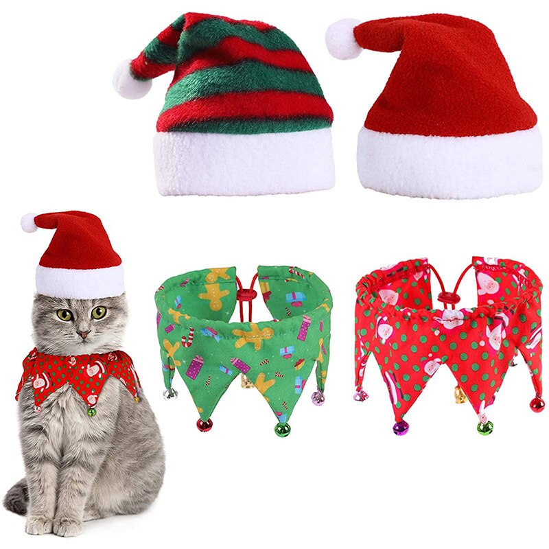 Kerst Katten Verstelbare Kraag Met Bells Huisdieren Hoed Sjaal Vlinderdas Kostuum Accessoires Decoratie Voor Kittens Puppy Kleine Hond