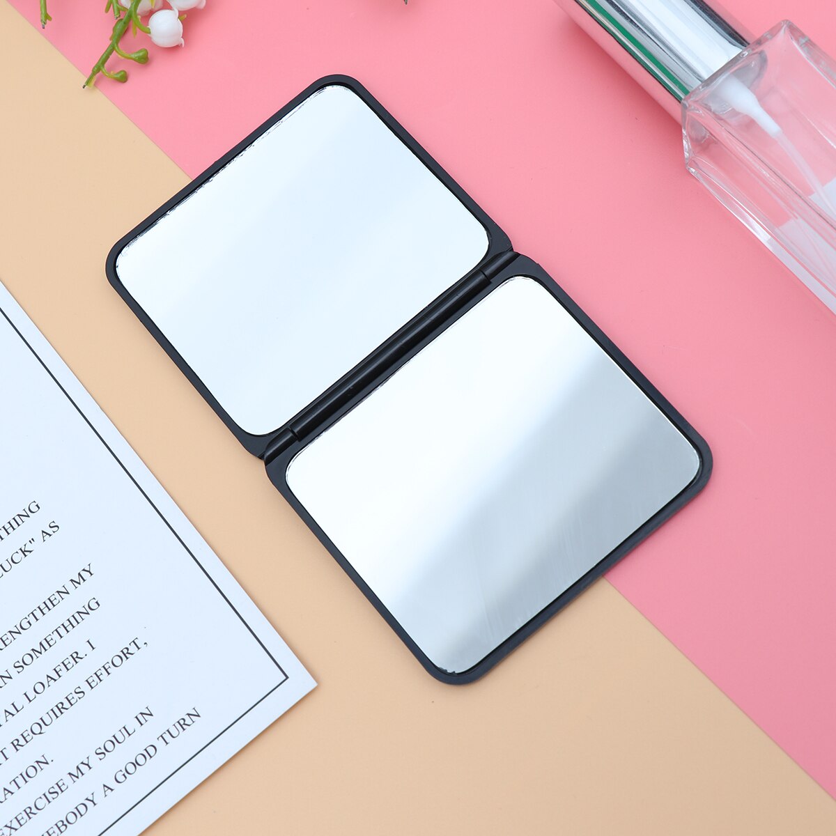 Espejo compacto para maquillaje plegable para niñas, espejo de bolsillo rectangular para maquillaje, pequeño espejo plegable para viaje al aire libre