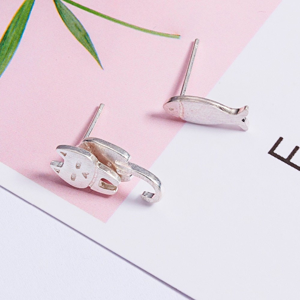 Pendientes de gatito de cristal brillante para mujer y niña, aretes de gato de acero inoxidable, accesorios de joyería, ,