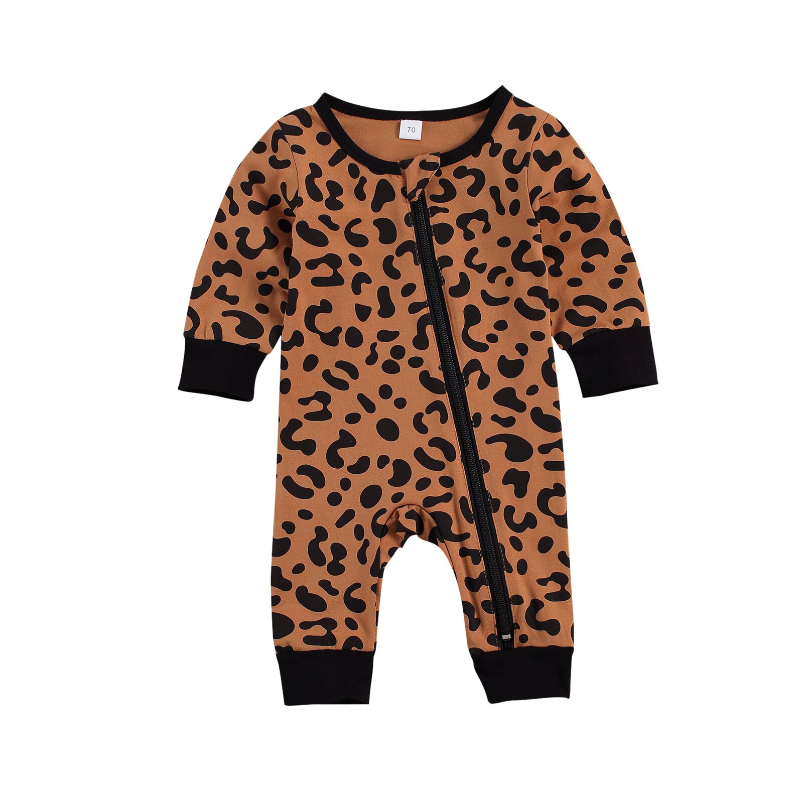 Wallarenear 0-18M Pasgeboren Peuter Baby Boy Jumpsuit Camouflage Luipaard Print O-hals Lange Mouwen Diagonale Rits Romper: B / 12m