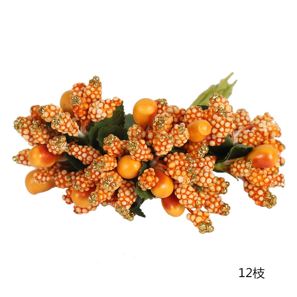 6/12/90/400 stk blandet oransje kunstig blomst kirsebær stamen bær bunt gjør-det-selv jul bryllupskake boks kranser dekor: 17. 12 stk