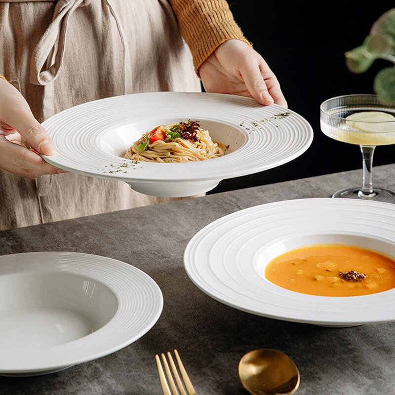 Assiette à chapeau de paille en céramique, couleur unie, assiette profonde créative, assiette à riz, style européen, assiette à pâtes simple, restaurant flyin