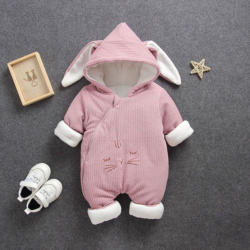 SAGACE Baby Girl Winter Cute Rabbit Ear Jumpsuit Romper Sets Cotton Clothes Kids Girl Outerwear Coats Baby Girl Romper Sets