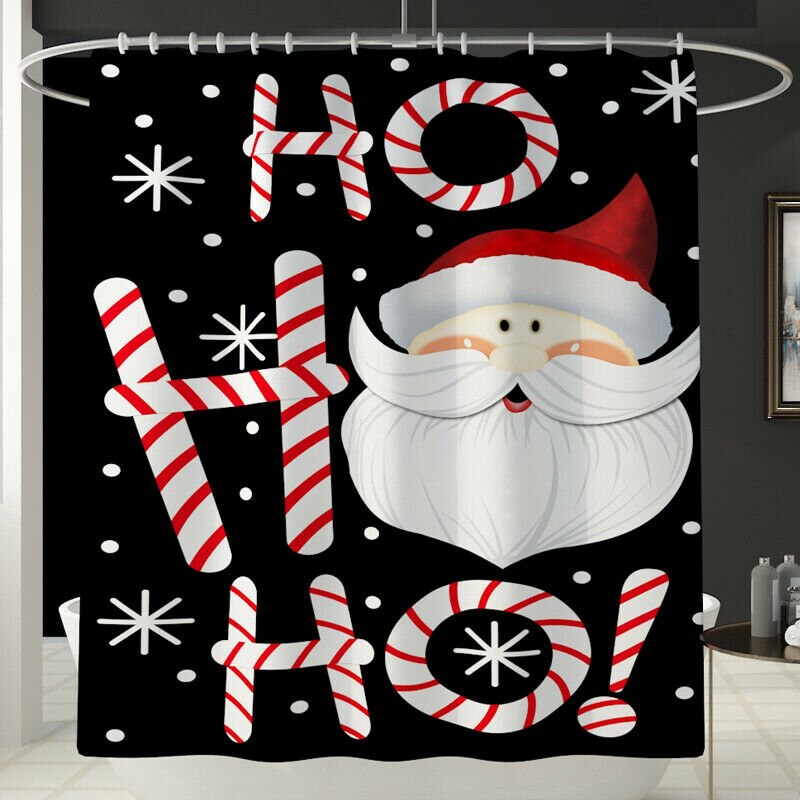 Christmas 4pcs Bathroom Shower Curtain Set Printed Santa Claus Bath Water Absorbing Toilet Polyester Cover Mat Home Decor: Black seat Cover