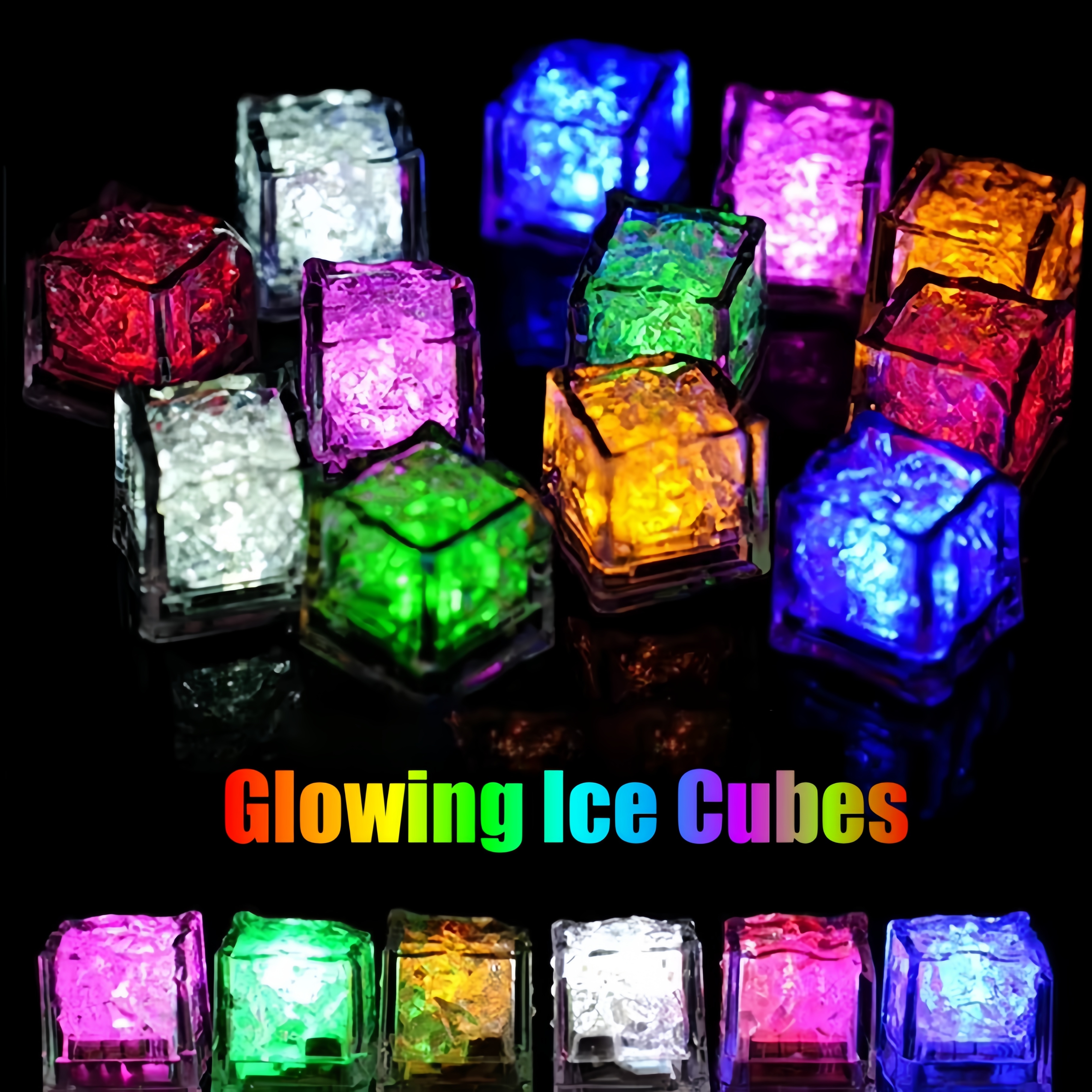 12–120 Stück wasserdichter LED-Eiswürfel, mehrfarbig, blinkend, leuchtet im Dunkeln, leuchtet für Bar, Club, Trinkparty, Weindekoration