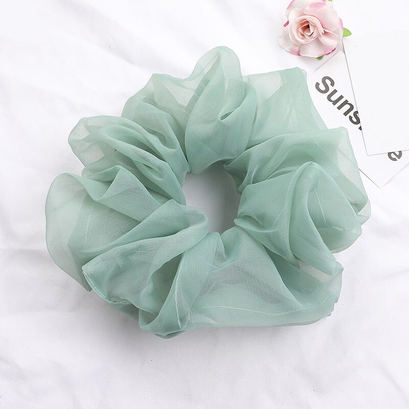 Scrunchies de malla de gran tamaño para mujer, cuerda romántica para el cabello rosa y azul, lazos para el cabello de Organza de tul transparente, accesorios para el cabello, banda para el cabello: Verde