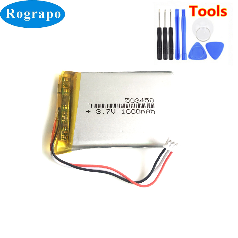 3.7V 1000Mah 503450 553450 Jst 1.25Mm 3pin Plug Li Polymer Lipo Oplaadbare Batterij Voor MP3 Dvd Pad camera Recorder Luidspreker