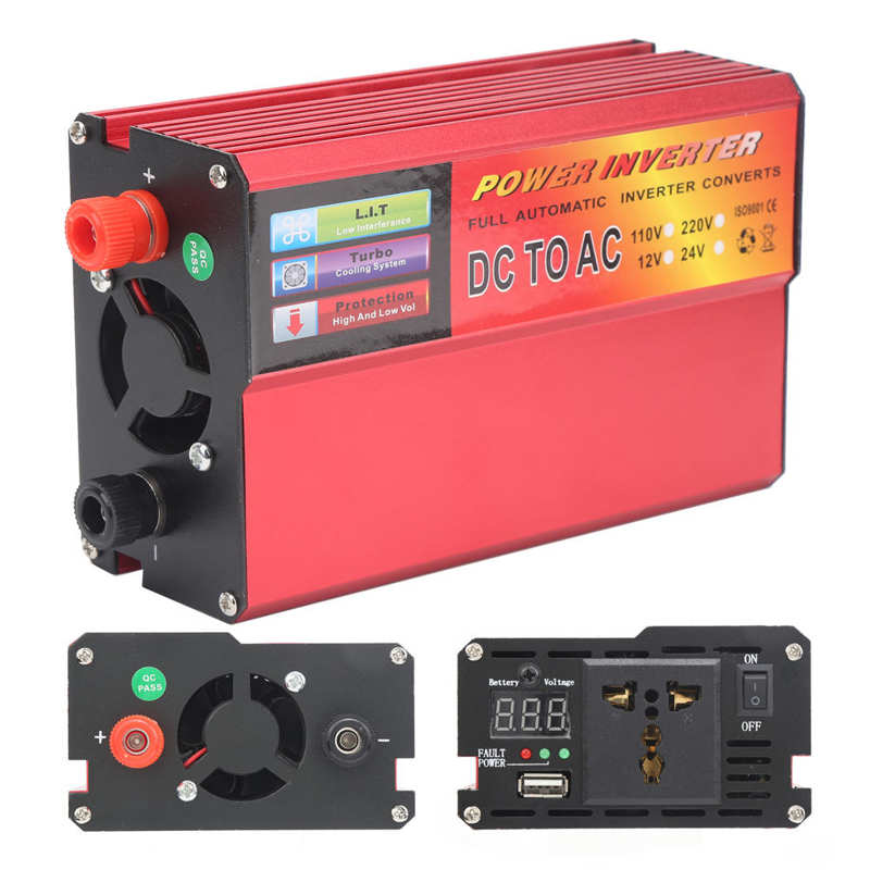 Inversor de coche inteligente, accesorios automotriz, 800W, 24V de CC a 220V de CA, convertidor de pantalla Digital sinusoidal modificada