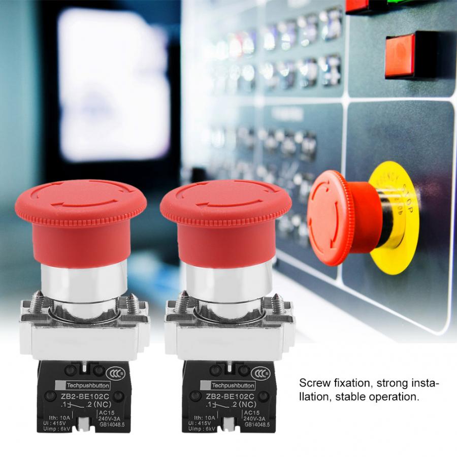 Wireless Switch 2PCS Red Sign Emergency Stop mushroom head push Switch Button 22MM XB5 Rotary Switch