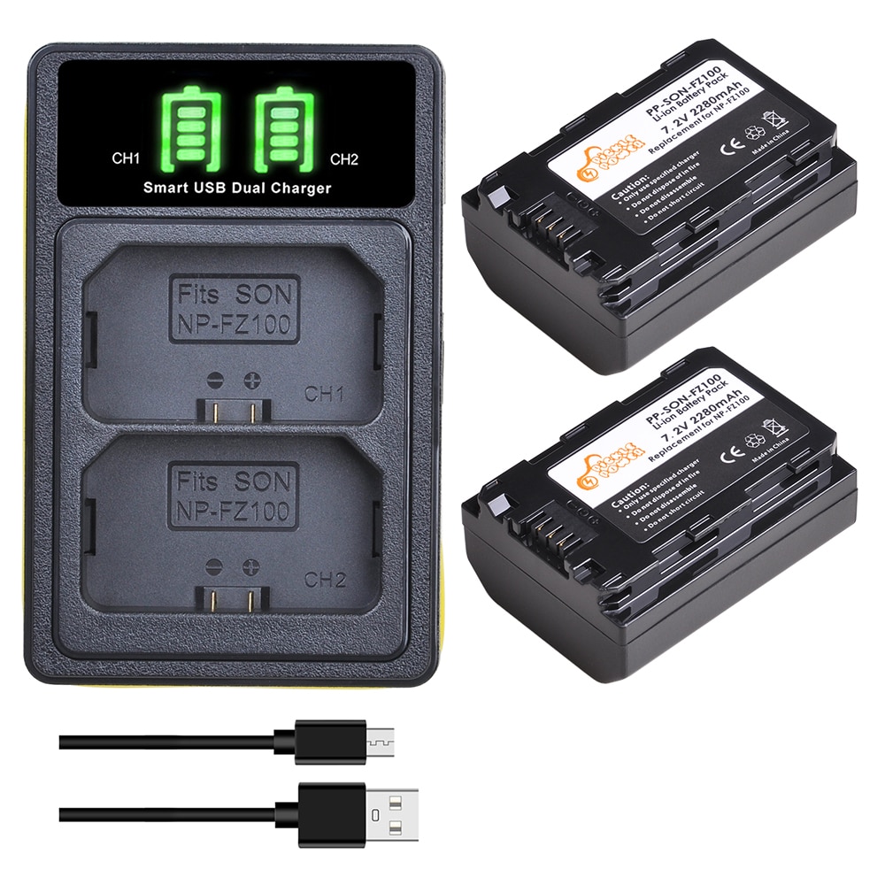 2pc 2280 mah np -fz100 npfz 100 np fz100 batteriladersett for sony bc -qz1 alpha 9 9r a9r 9s ilce -9 a7r a7 iii ilce -7 m 3 a6600.