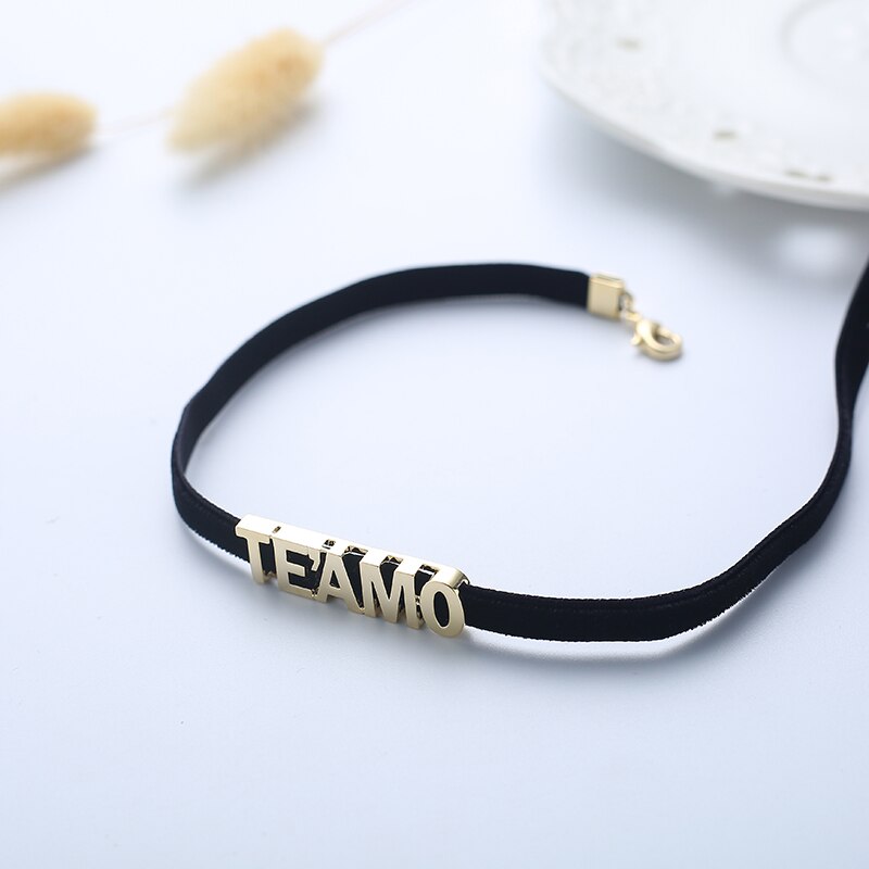 Black Velvet RIbbon Letter Choker Necklace For Women Gold Chocker Necklaces Punk Statement Collar Trendy Jewelry