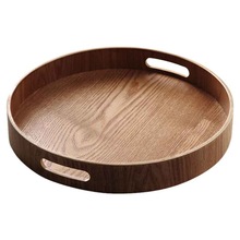 Bandeja redonda de madera de bambú para servir bandejas de cena, té, Bar, desayuno, comida, contenedor, ASA, bandeja de almacenamiento: type1