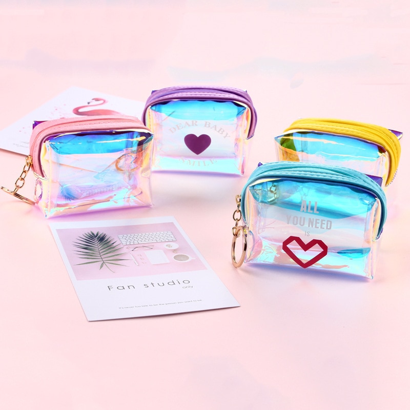 FUDEAM, monedero transparente de PVC con cremallera para mujer, Mini llavero adorable para niñas, cuadrada, monedero, bolsa para auriculares con Cable USB