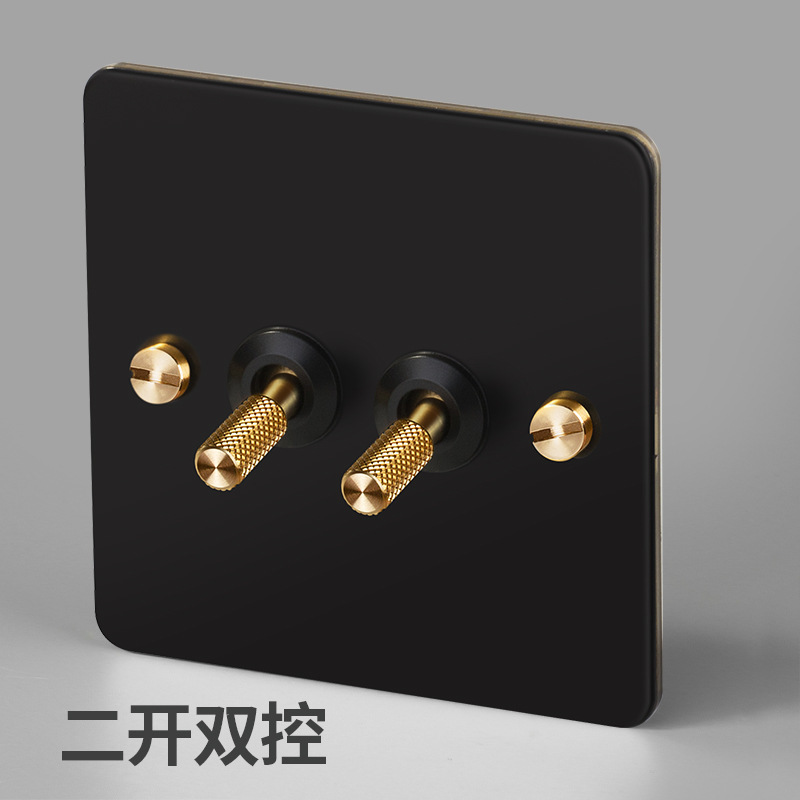 Household Type 86 Concealed Wall Switch Black Metal Copper Lever Panel Industrial Style Retro Stainless Steel Panel Switch: Dark Grey