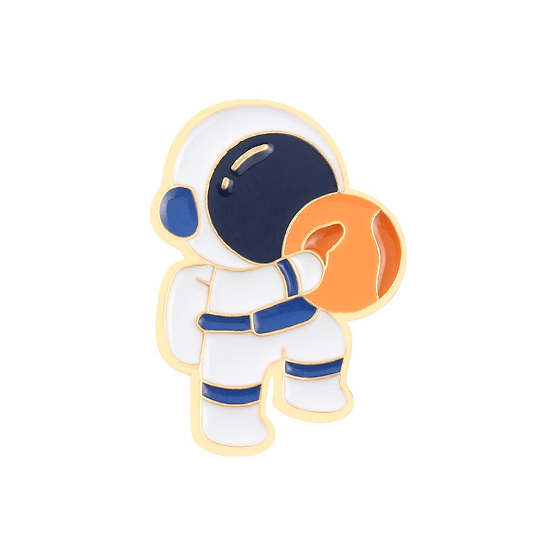 Space Character Astronaut Series Brooch Cute Leisurely Cartoon Brooch Wild Universe Moon Couple Brooch: 2