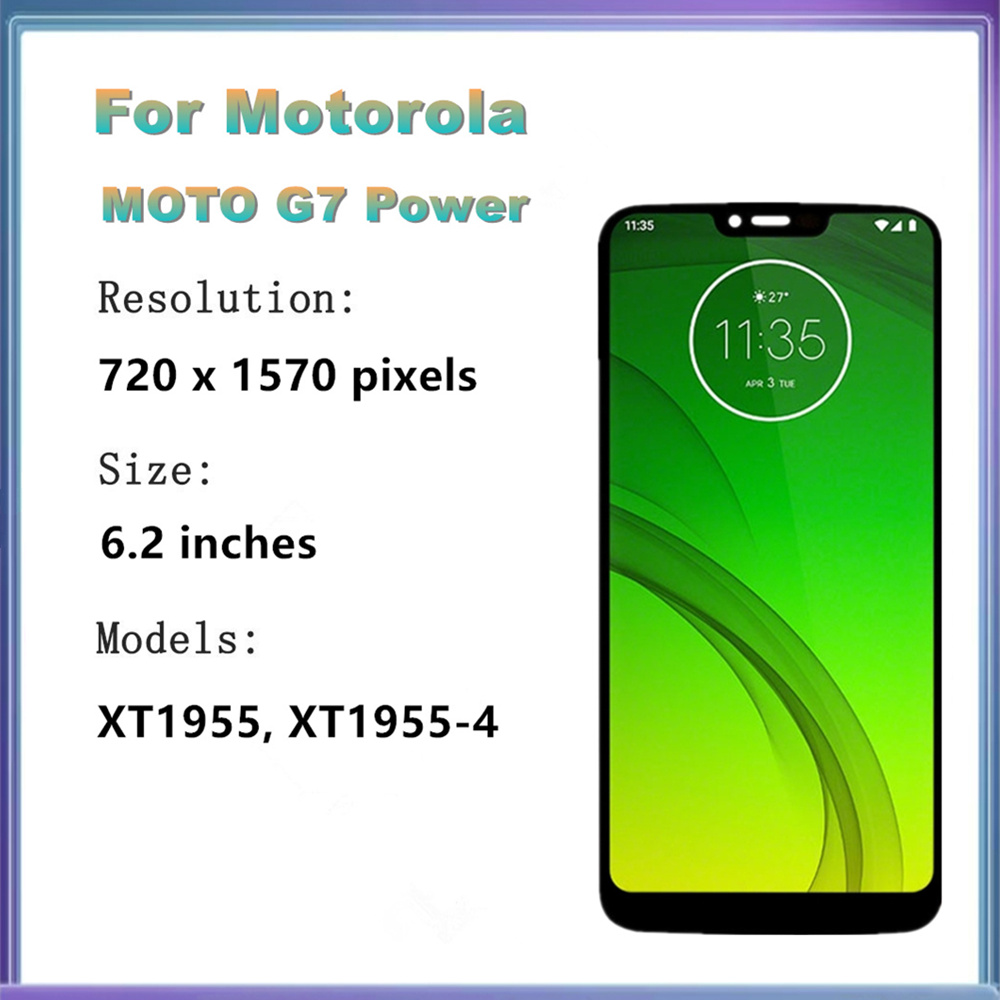 Ecran lcd de 6.2 " pentru motorola moto  g7 power, ansamblu digitizor tactil cu  xt1955 xt1955-4 ecrane și cadru de înlocuire