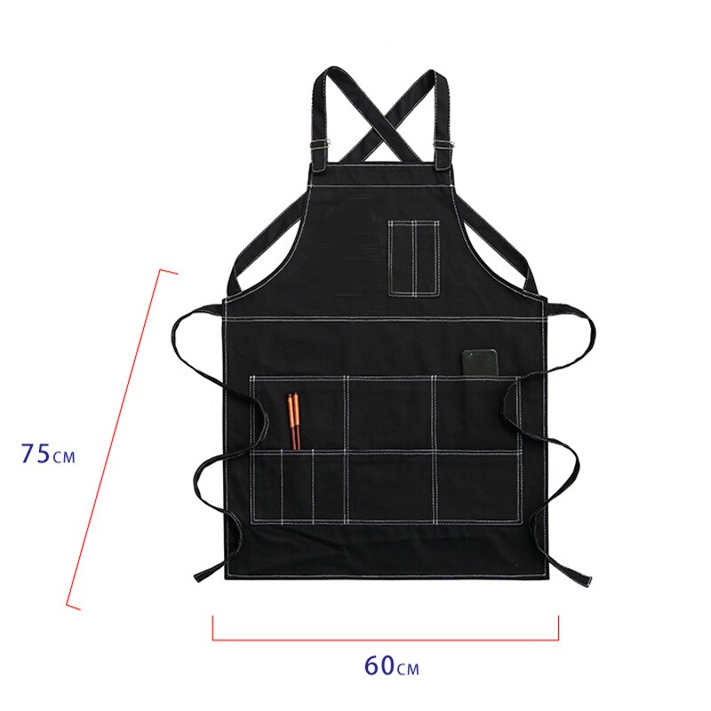 Solid Denim Pocket Bibs House Cleaning Working Coffee Pinafore Canvas Apron Kitchen Accessories Shop Cooking Baking Accessories
