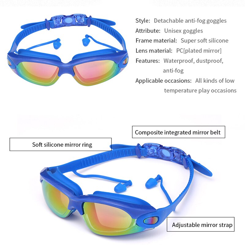 Vandtætte briller ørepropper svømmebriller voksen silikone badehætter pool anti-dug uv svømmebriller arena