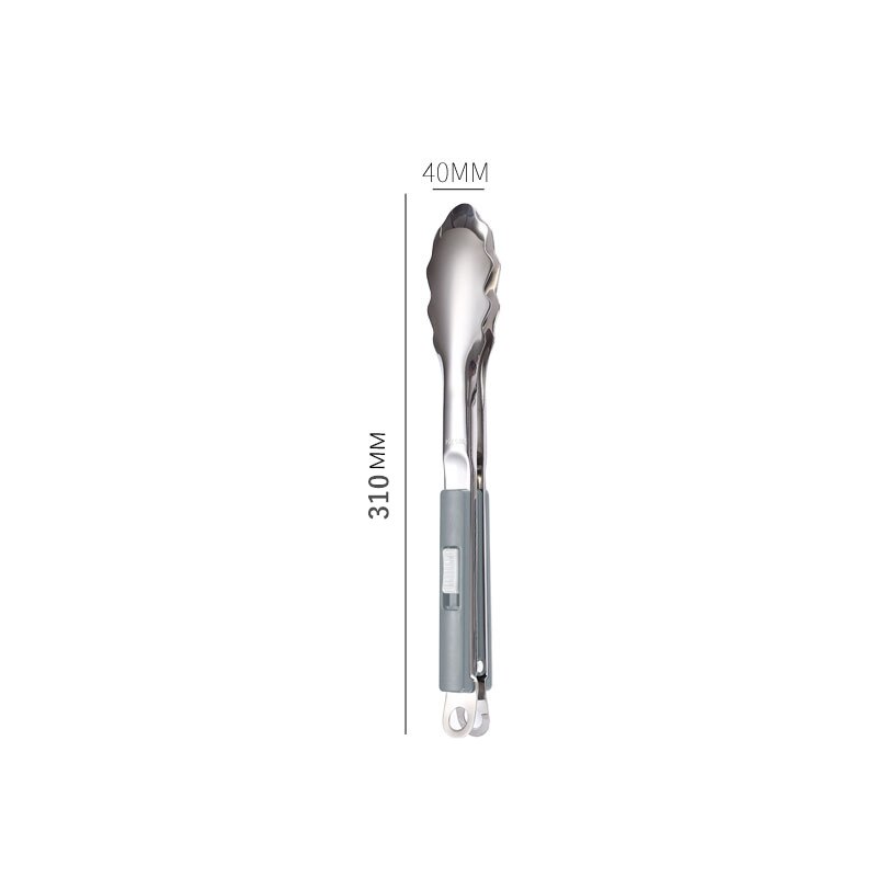 Sliding Button Food Barbecue Grill Tongs Stainless Steel Bread Buffet Clip Non-Stick Clamp Home Kitchen Cooking Accessories: 12 Inch Grey