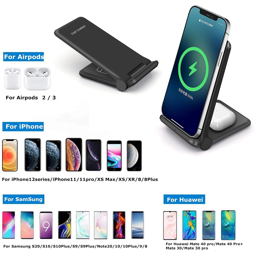 20W Fast Qi Wireless Charger 2 in 1 Induction Charging Stand For Samsung S10 S20 S21 For iPhone 13 12 11 XS XR X 8 Airpods Pro