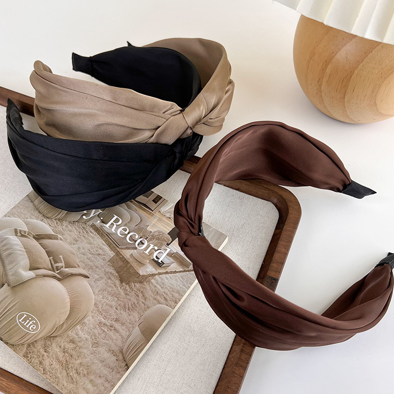 Diademas anudadas de satén de Color café Retro para mujer, diadema con temperamento, aro para el pelo, accesorios para el cabello de femenina