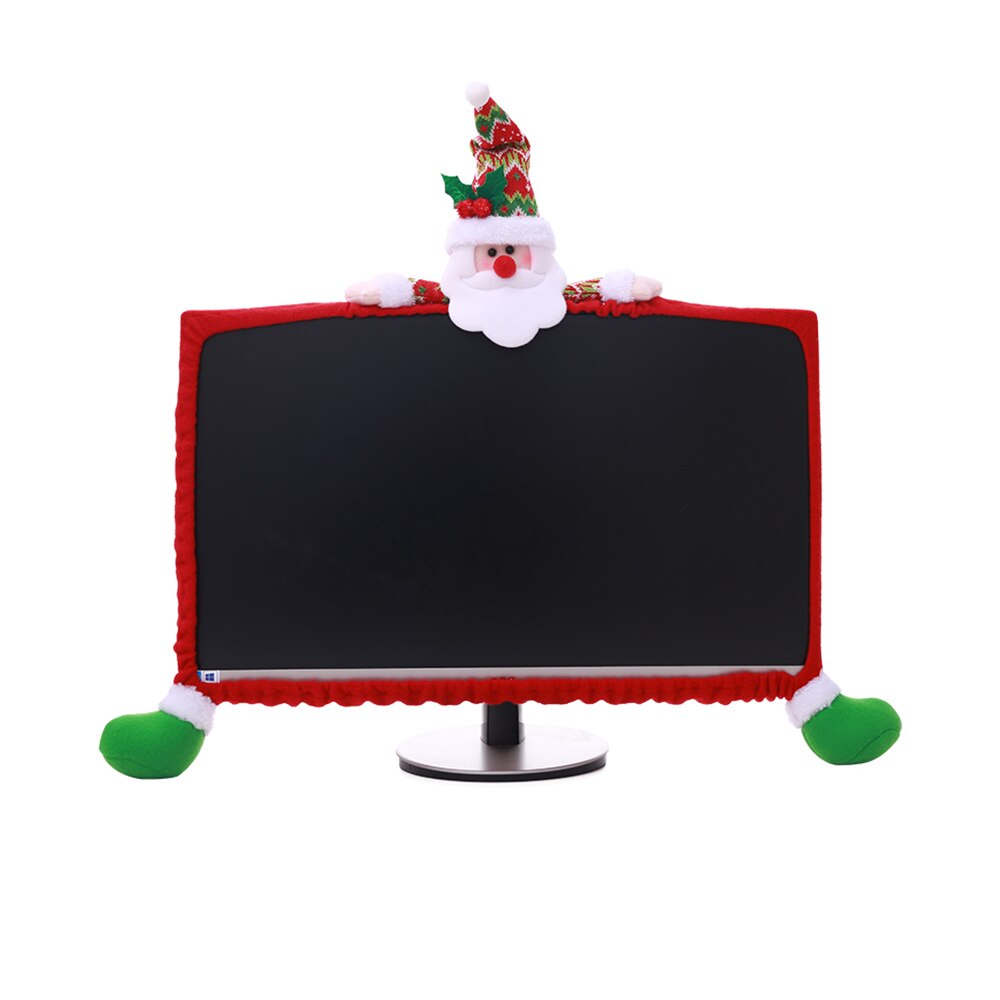 Christmas Computer Cover Monitor Screen Cover Decor Decorations Cartoon Computer Sets Non-Woven Anti-Dust Dress Up Santa Screen: Santa Claus