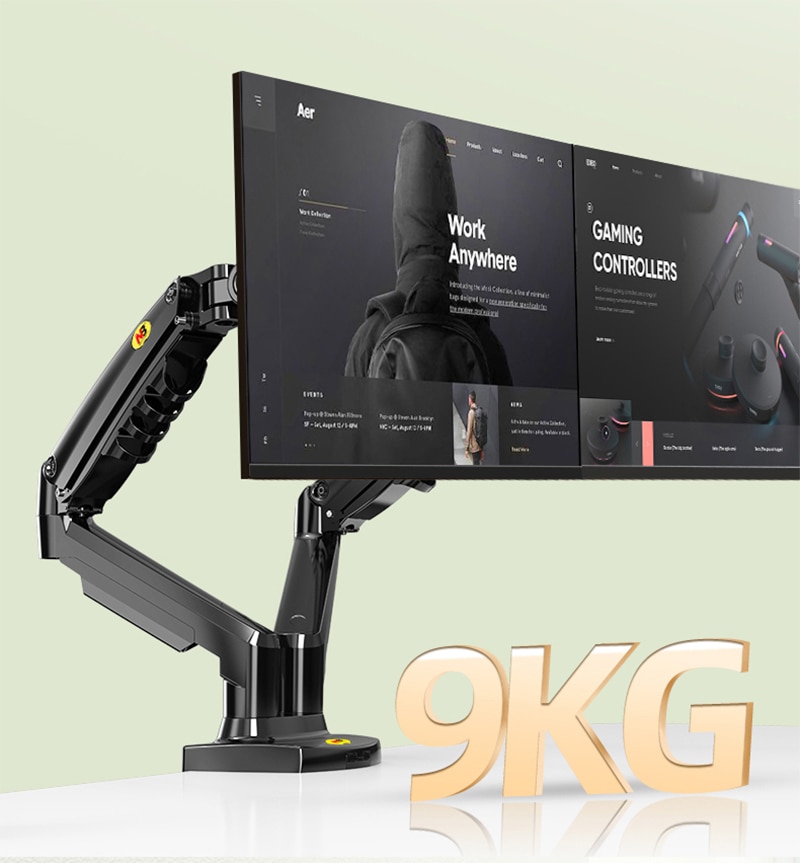 Nb f160 mola a gás 360 graus desktop 17 "-27" suporte de monitor duplo braço suporte de montagem de monitor de movimento completo carga 2-9kg cada