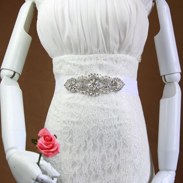 Brillant blanc Satin ceinture strass ceinture de mariée ceinture de mariage accessoire Applique pour soirée robes de bal décoration de mariage