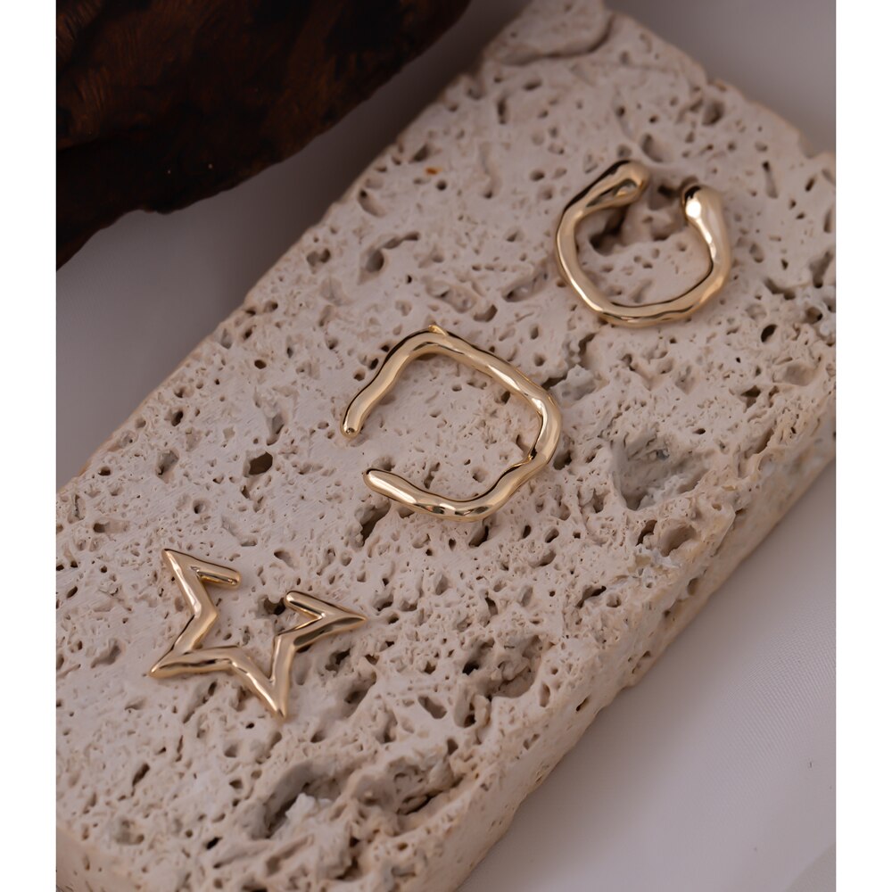 Yhpup elegante estrela redonda ouro clipe de orelha brincos declaração sem piercing metal geométrico orelha osso brincos jóias 14 k kolczyki