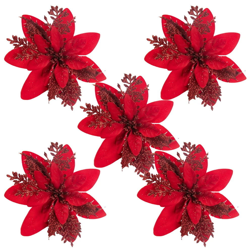 5/10 stücke funkeln rot Weihnachten Blumen Künstli... – Grandado